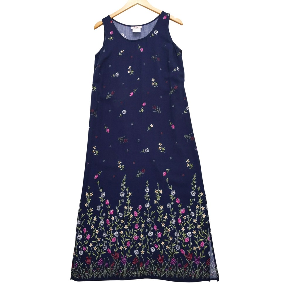 Vintage 90s R&K Original Maxi Dress Sz 8P Tie Back‎ Floral Border Print Rayon